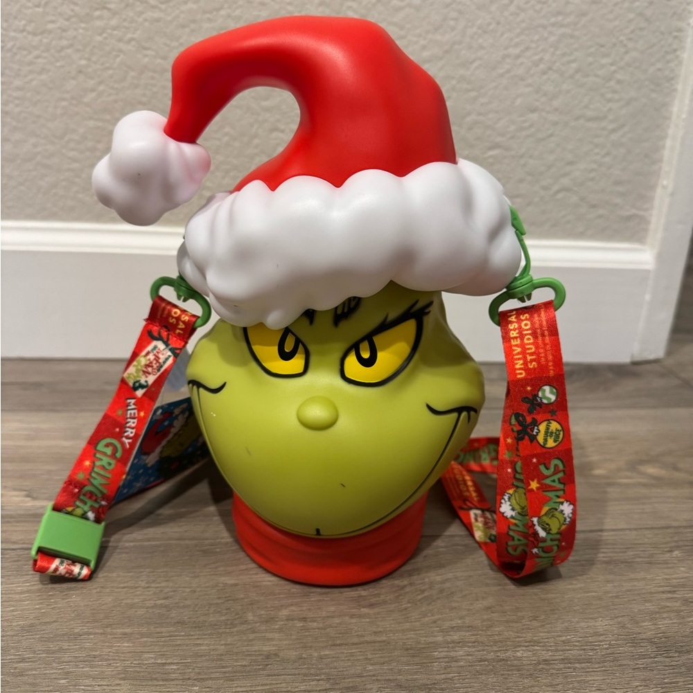 Grinch Christmas Popcorn Bucket with Santa Hat